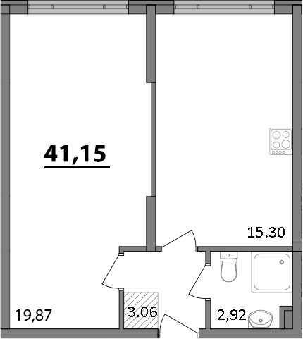 Планировка —  Парк прибрежный, 1-комн., 41 м²