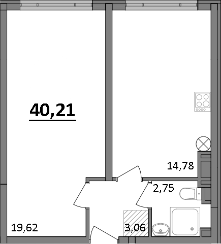 Планировка —  Парк прибрежный, 1-комн., 40 м²