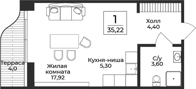 Планировка — Нега, Студия, 31 м²