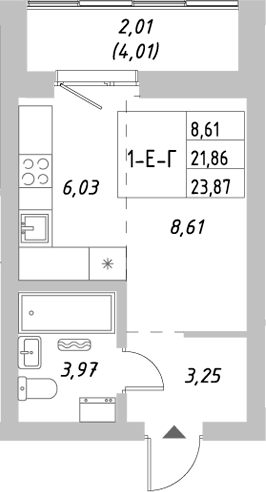 Планировка — Riverside, Студия, 22 м²