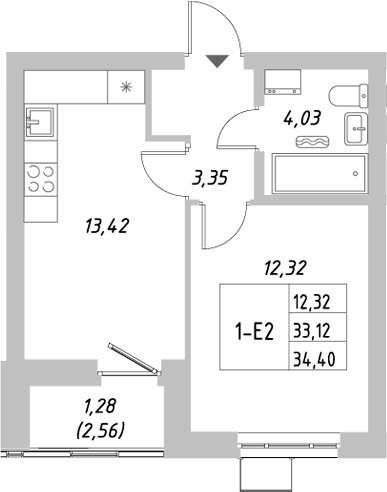 Планировка — Riverside, 1-комн., 33 м²