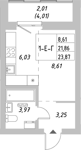 Планировка — Riverside, Студия, 22 м²