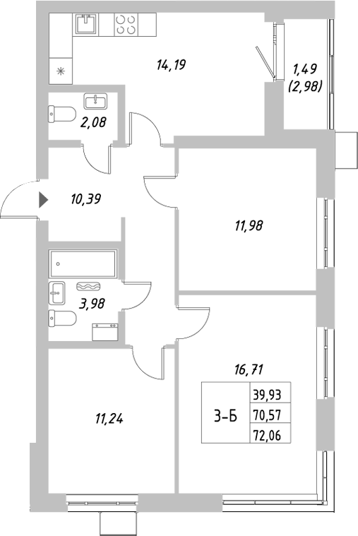 Планировка — Riverside, 3-комн., 71 м²