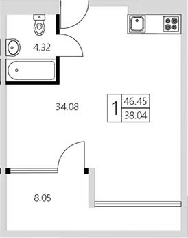 Планировка — Модерн Атлас, Студия, 38 м²