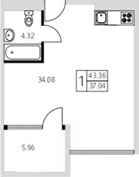 Планировка — Модерн Атлас, Студия, 38 м²