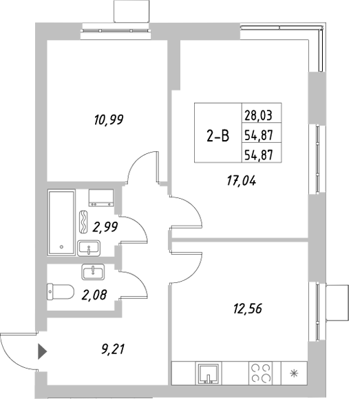 Планировка — Riverside, 2-комн., 55 м²