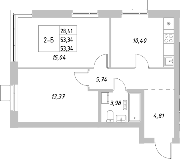 Планировка — Riverside, 2-комн., 53 м²