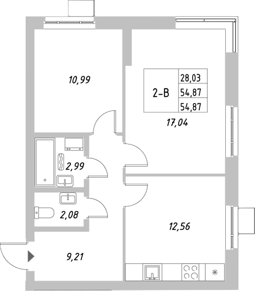 Планировка — Riverside, 2-комн., 55 м²