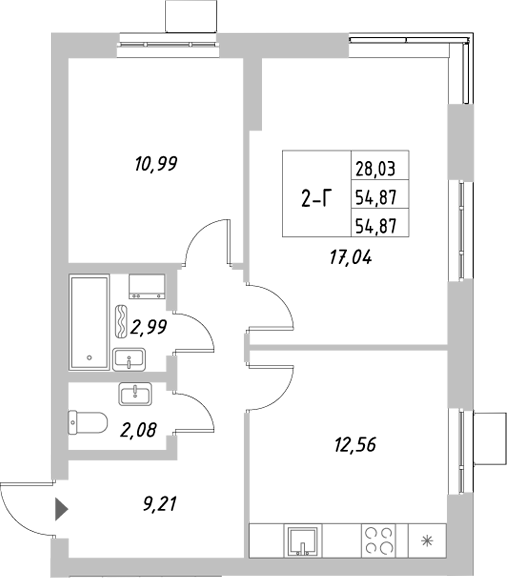 Планировка — Riverside, 2-комн., 55 м²