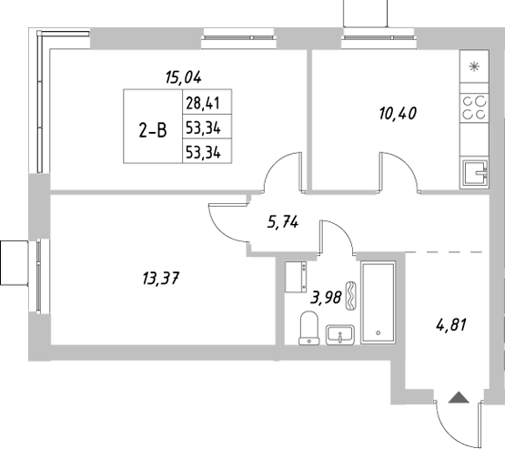 Планировка — Riverside, 2-комн., 53 м²
