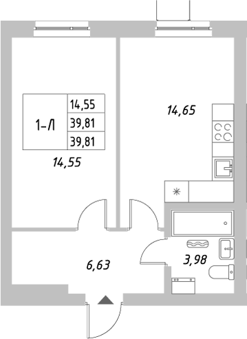 Планировка — Riverside, 1-комн., 40 м²