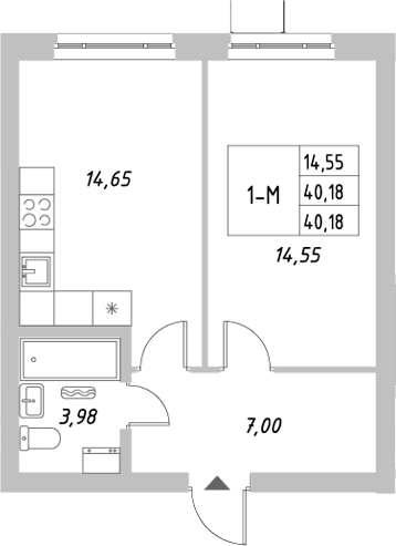 Планировка — Riverside, 1-комн., 40 м²