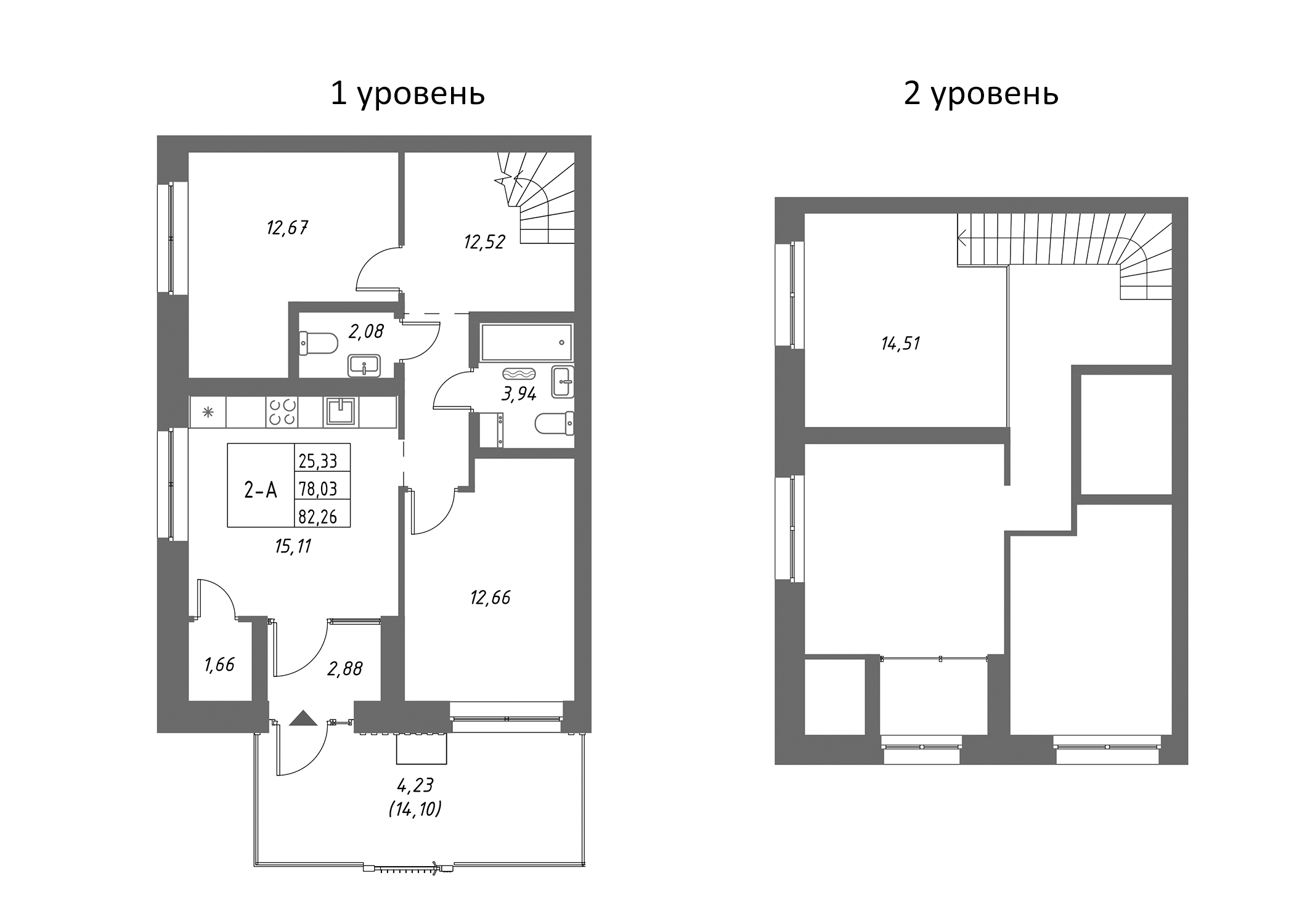 Планировка — Riverside, 2-комн., 78 м²