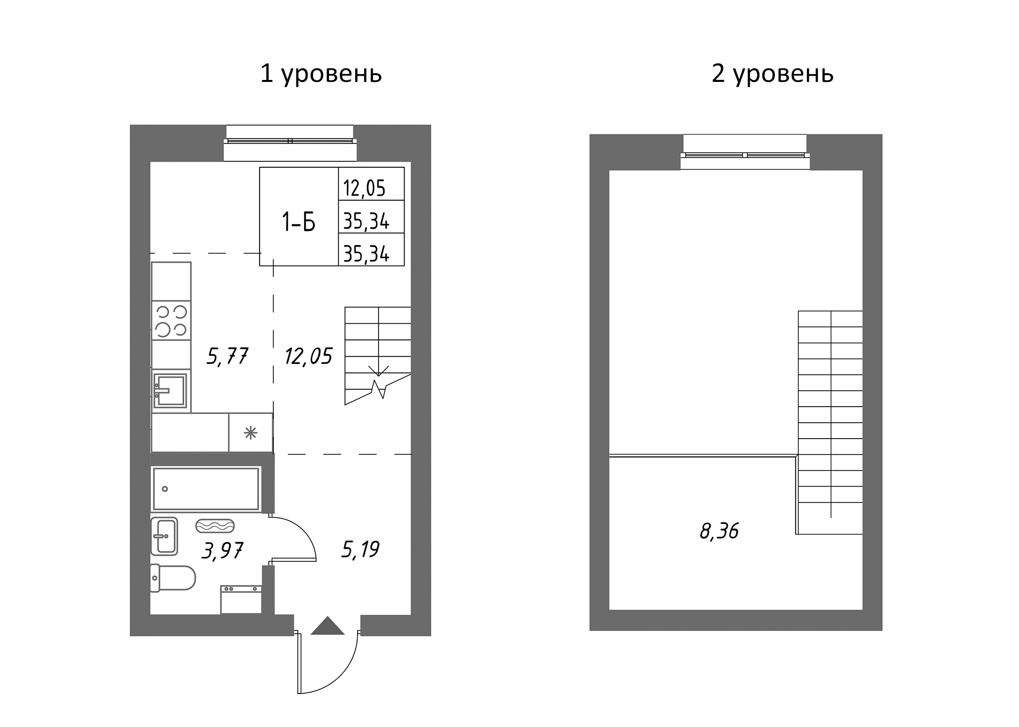 Планировка — Riverside, 1-комн., 35 м²