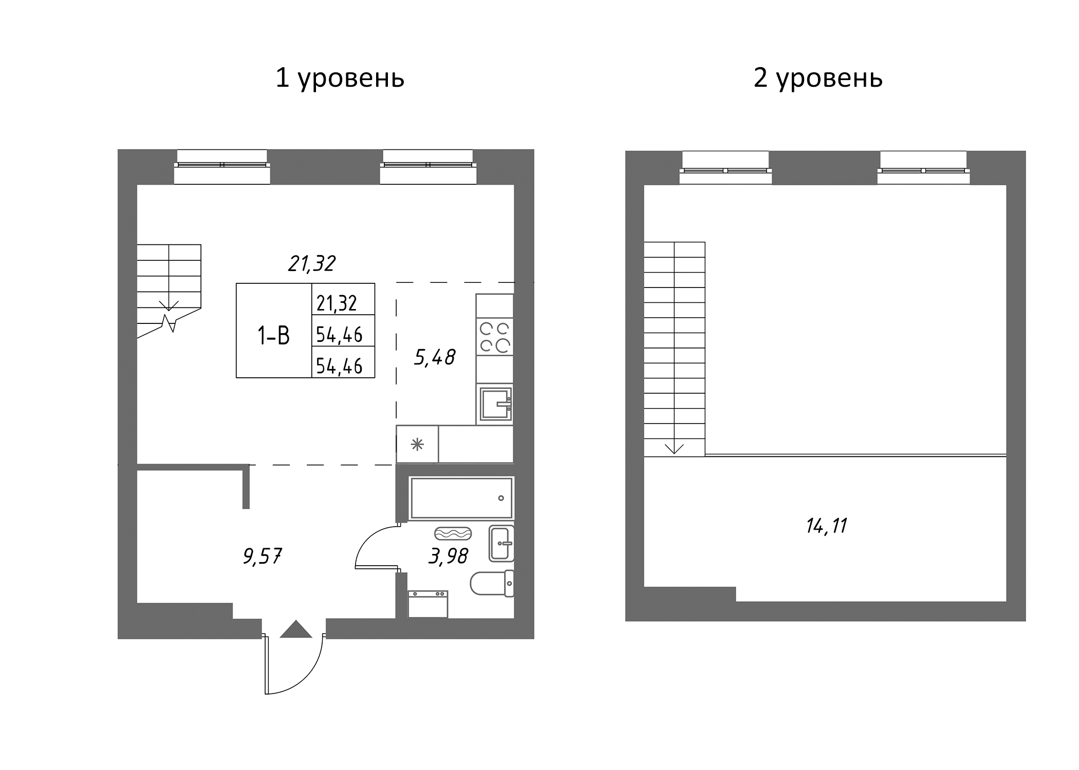 Планировка — Riverside, 1-комн., 54 м²