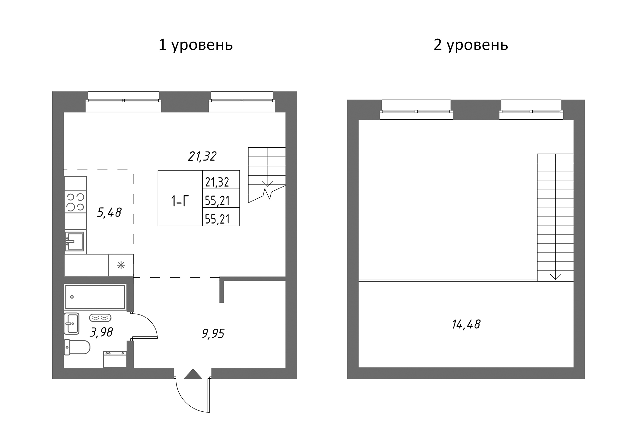 Планировка — Riverside, 1-комн., 55 м²