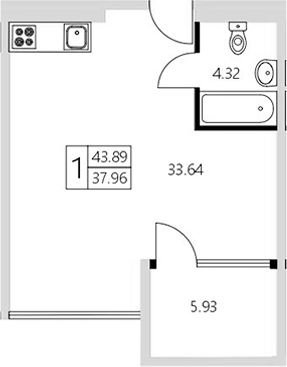 Планировка — Модерн Атлас, Студия, 38 м²