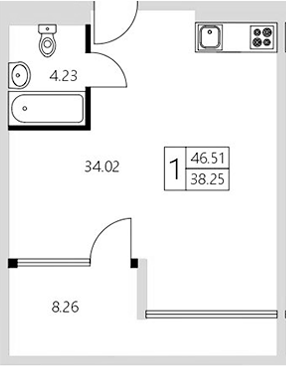 Планировка — Модерн Атлас, Студия, 38 м²