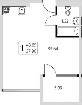 Планировка — Модерн Атлас, Студия, 38 м²