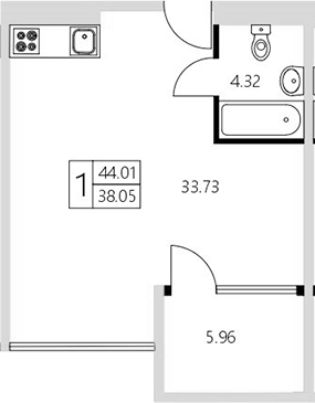 Планировка — Модерн Атлас, Студия, 38 м²