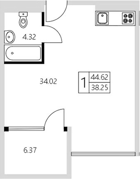 Планировка — Модерн Атлас, Студия, 38 м²