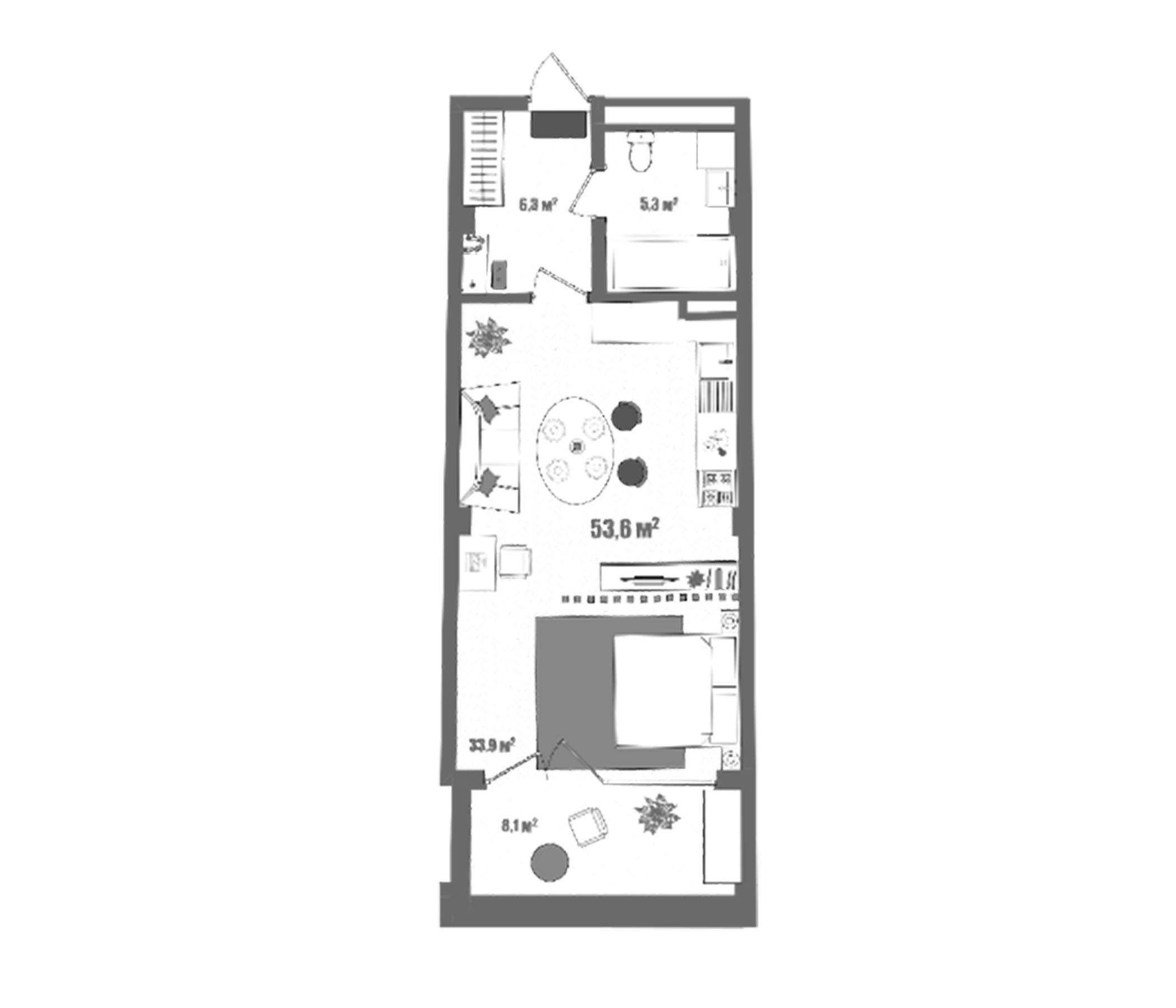 Планировка — Модерн Атлас, Студия, 46 м²