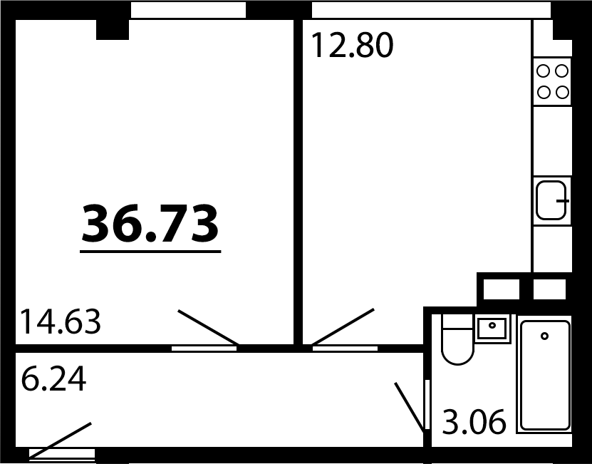 Планировка — Рассвет, 1-комн., 37 м²