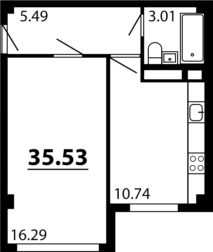 Планировка — Рассвет, 1-комн., 36 м²