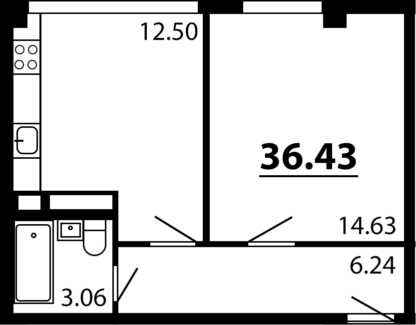 Планировка — Рассвет, 1-комн., 36 м²