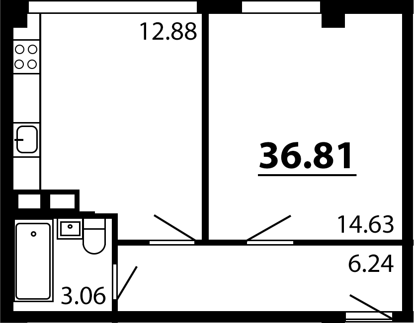 Планировка — Рассвет, 1-комн., 37 м²