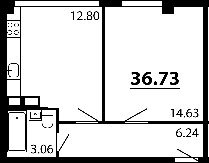 Планировка — Рассвет, 1-комн., 37 м²