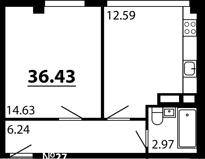 Планировка — Рассвет, 1-комн., 36 м²