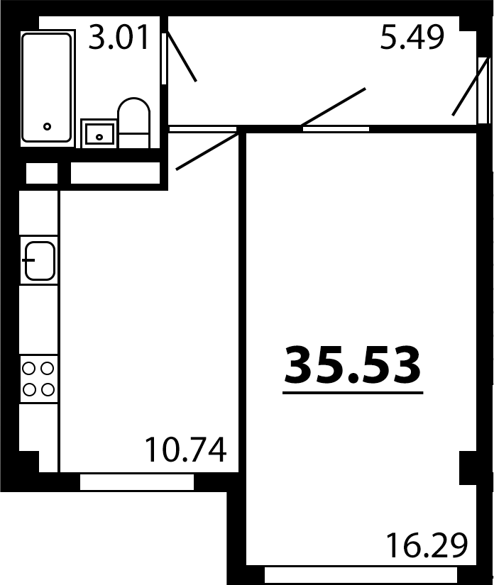 Планировка — Рассвет, 1-комн., 36 м²