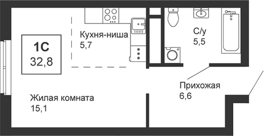 Планировка — Новая Ботаника, Студия, 33 м²
