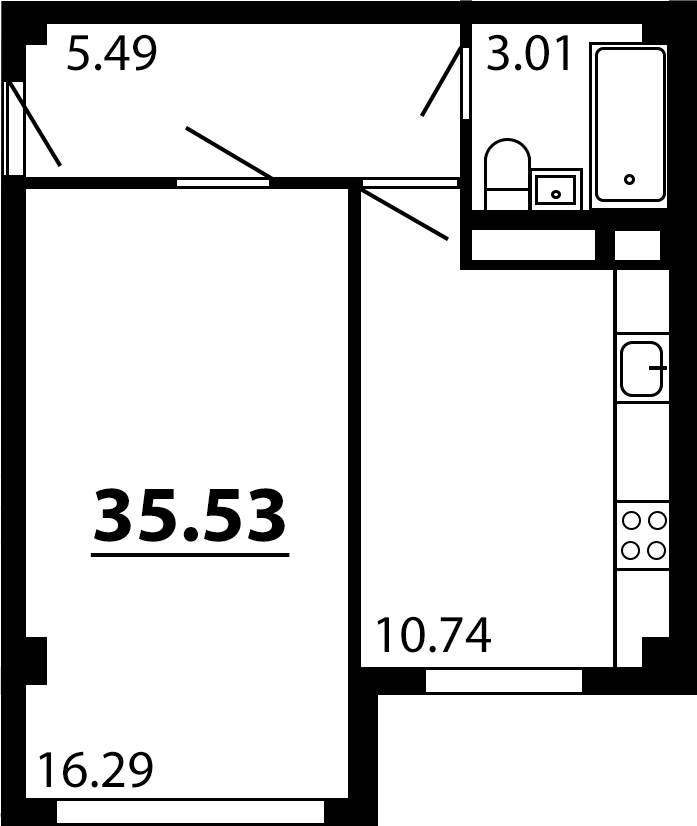 Планировка — Рассвет, 1-комн., 36 м²