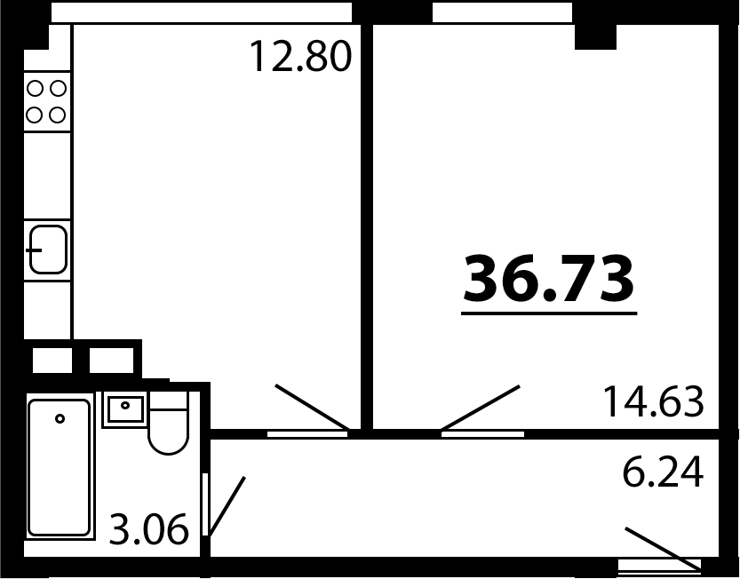 Планировка — Рассвет, 1-комн., 37 м²