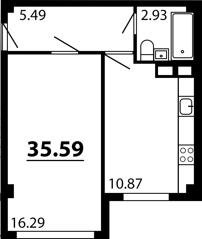Планировка — Рассвет, 1-комн., 36 м²