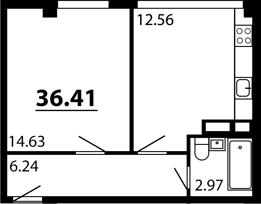 Планировка — Рассвет, 1-комн., 36 м²