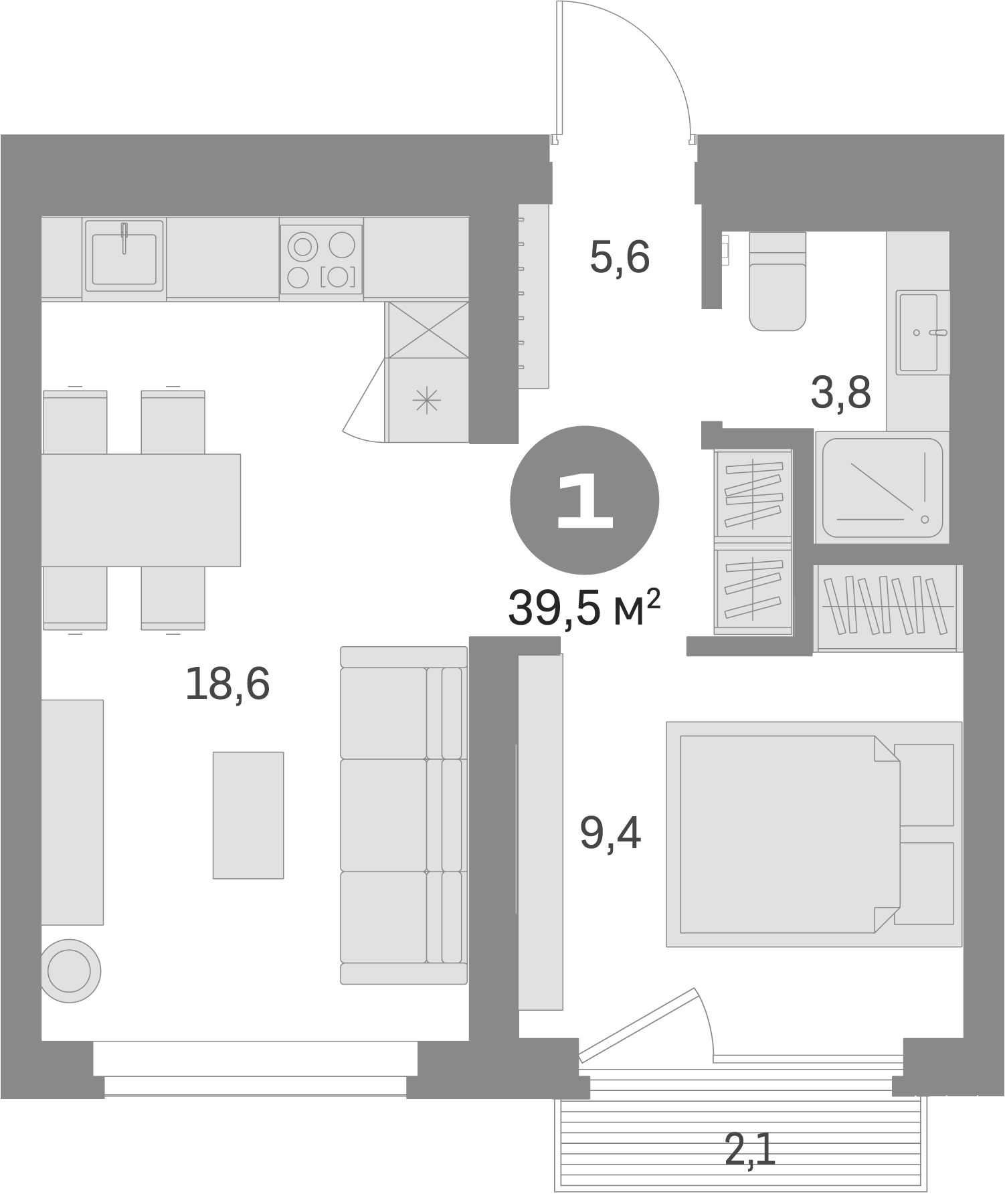 Планировка — Брусника в Академическом, 2-комн., 37 м²