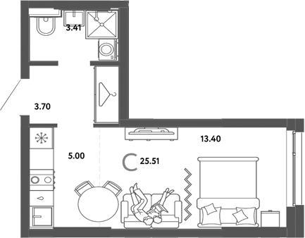 Планировка — Сибирский сад, Студия, 26 м²