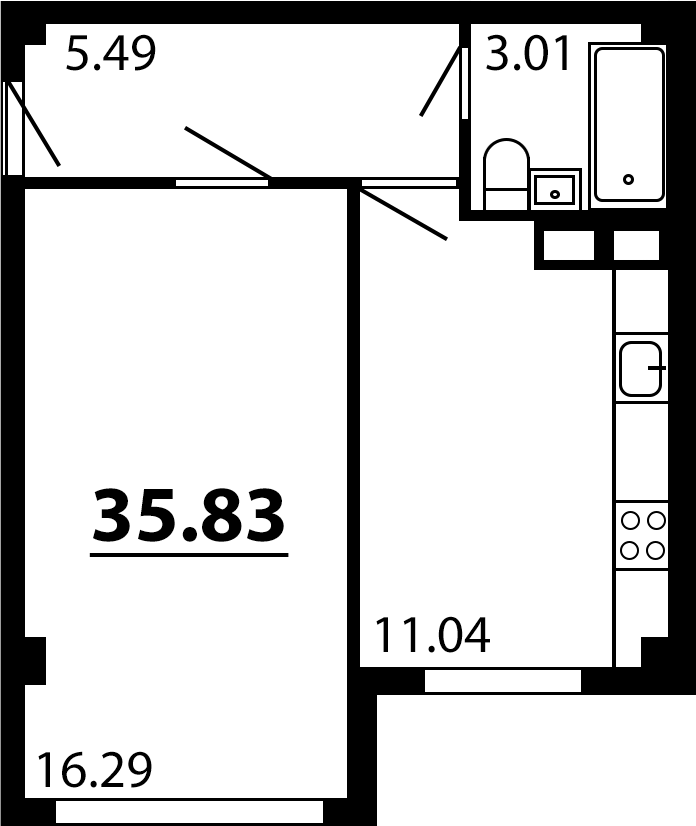 Планировка — Рассвет, 1-комн., 36 м²