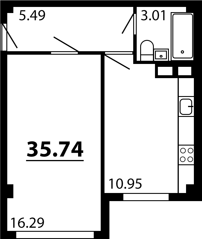 Планировка — Рассвет, 1-комн., 36 м²