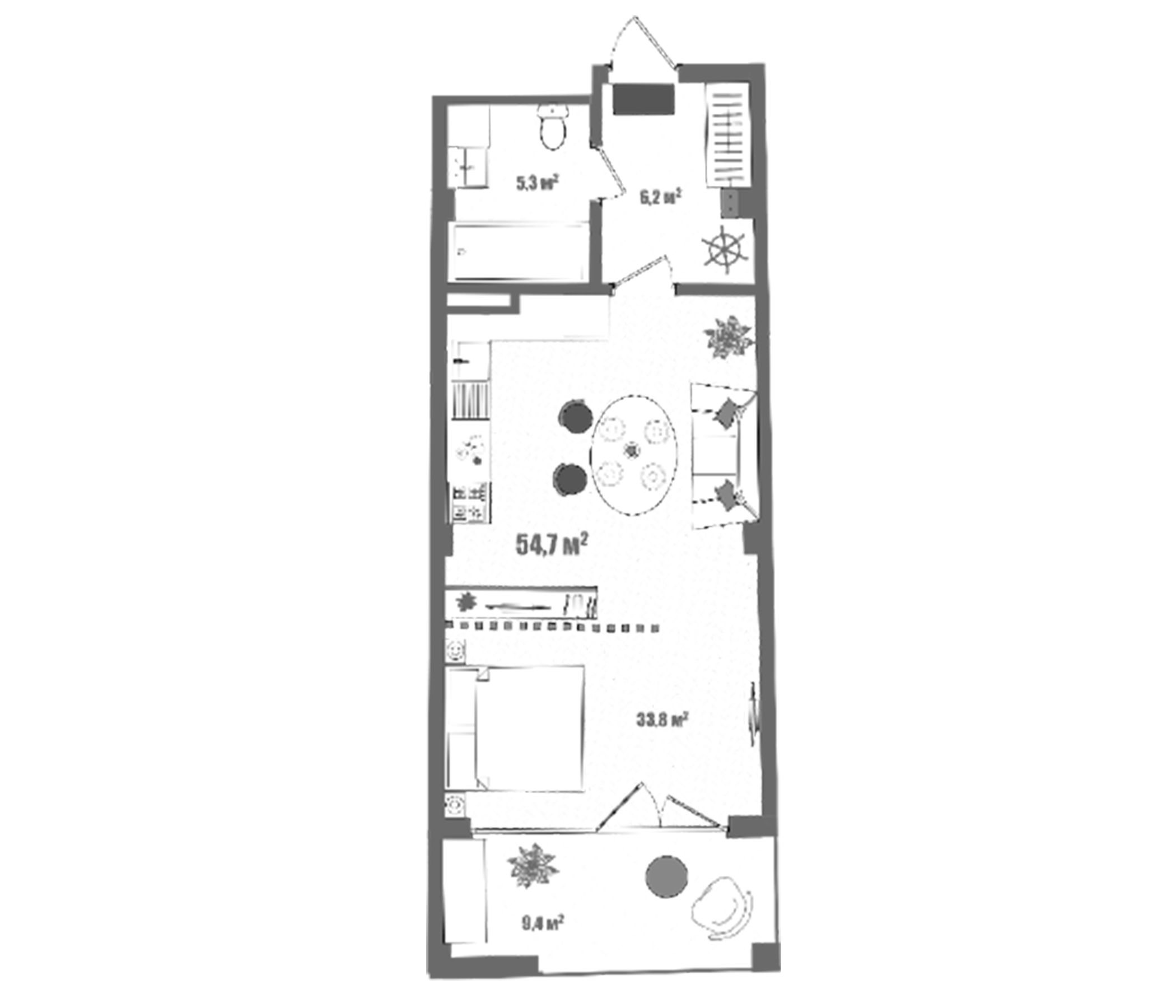 Планировка — Модерн Атлас, Студия, 45 м²