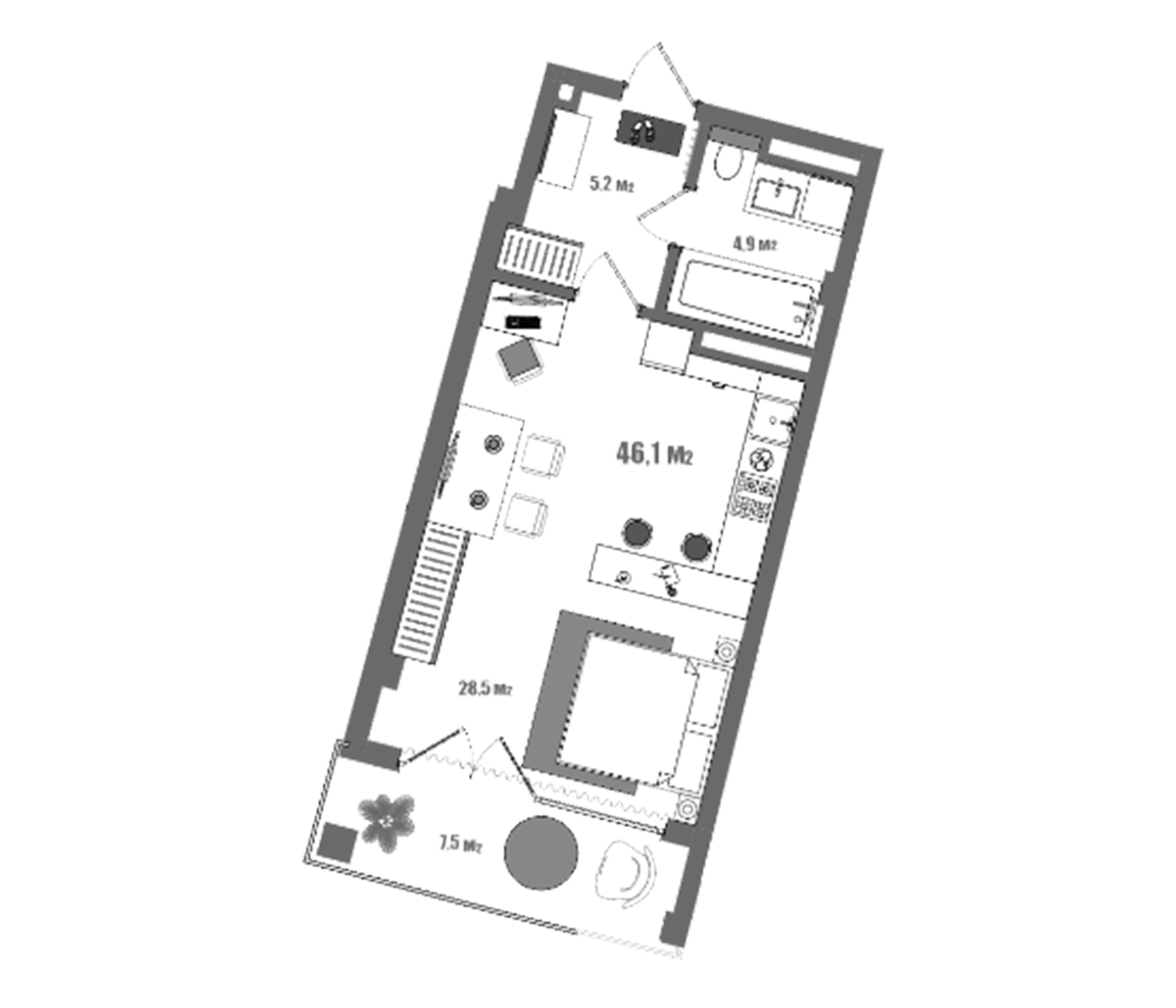 Планировка — Модерн Атлас, Студия, 39 м²
