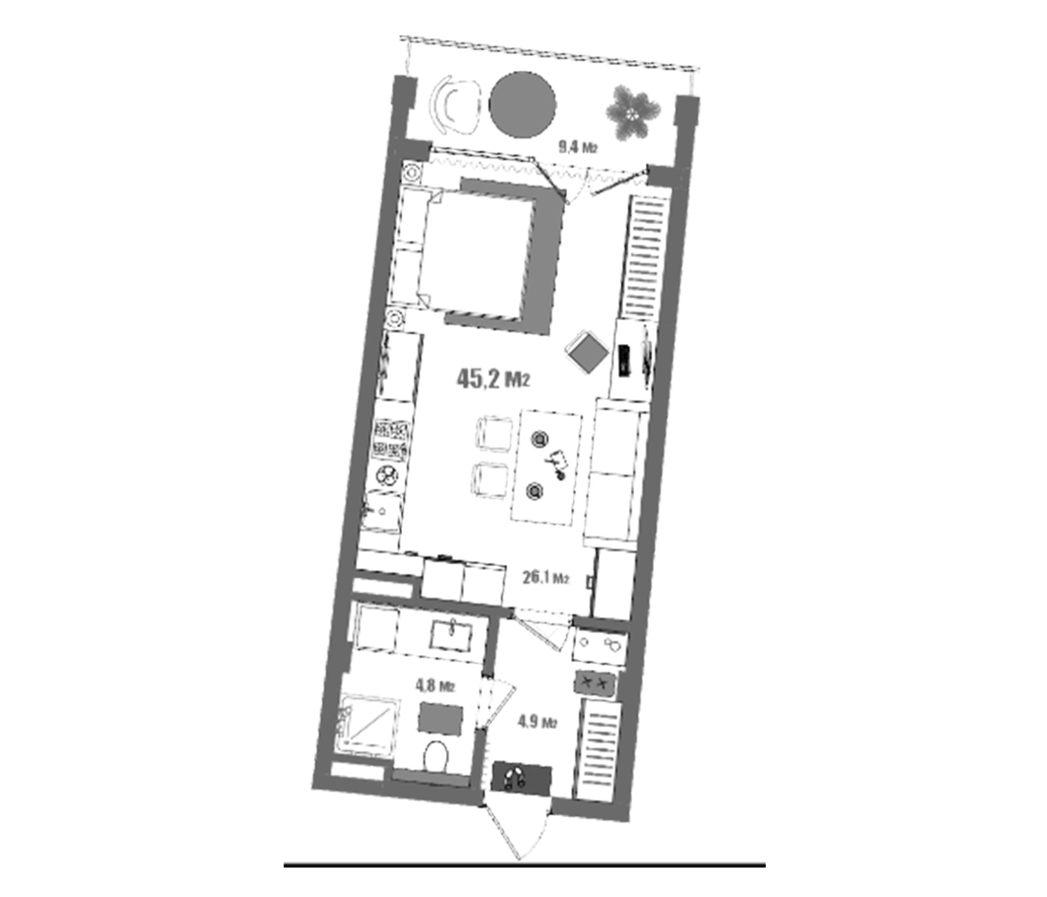 Планировка — Модерн Атлас, Студия, 36 м²