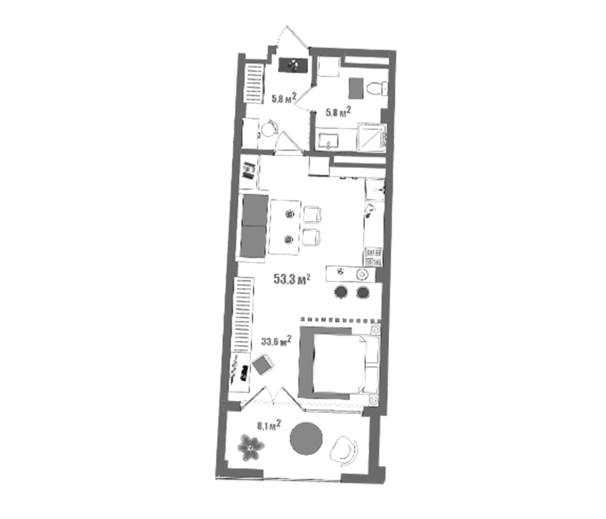 Планировка — Модерн Атлас, Студия, 45 м²
