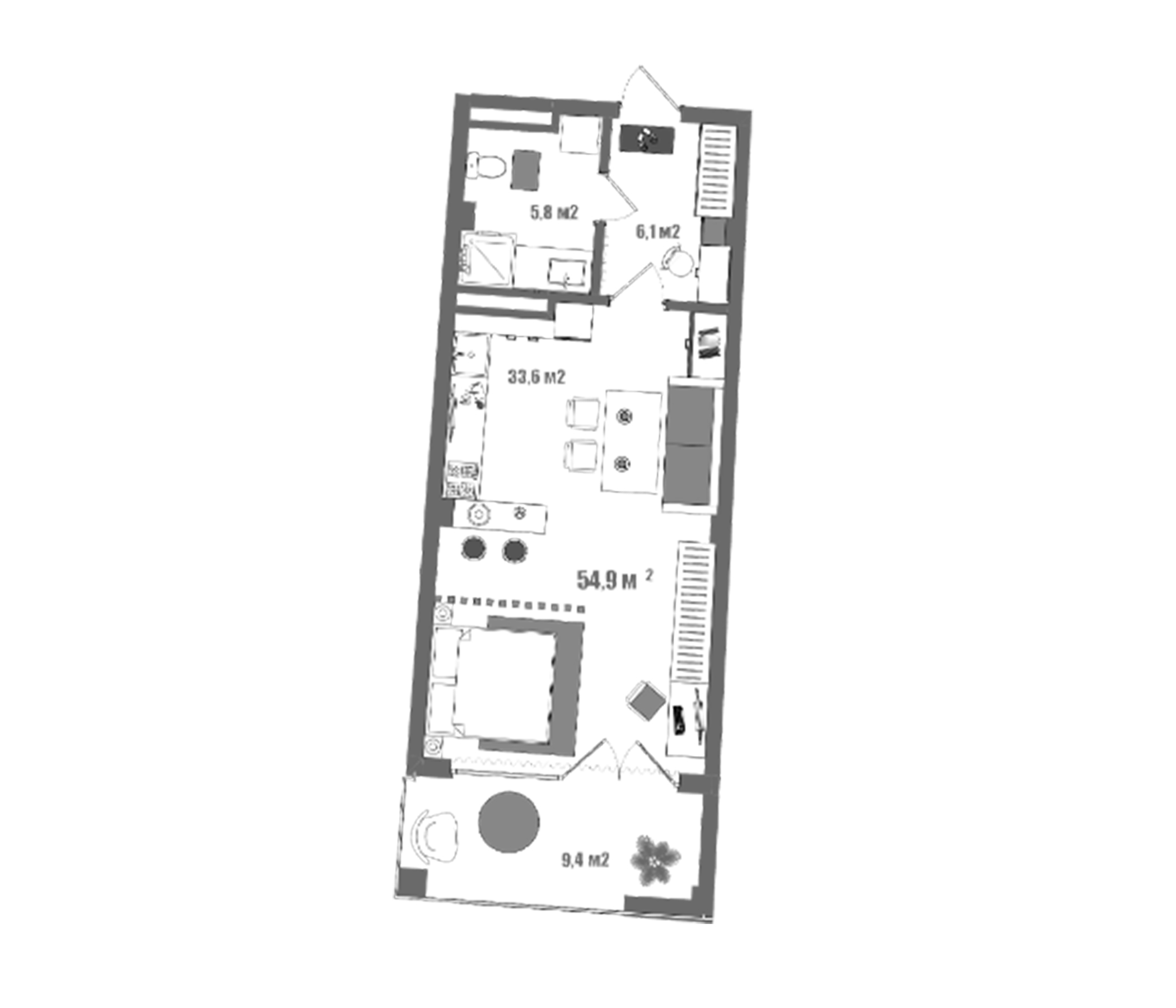 Планировка — Модерн Атлас, Студия, 46 м²