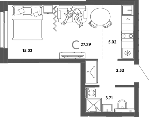 Планировка — Сибирский сад, Студия, 27 м²