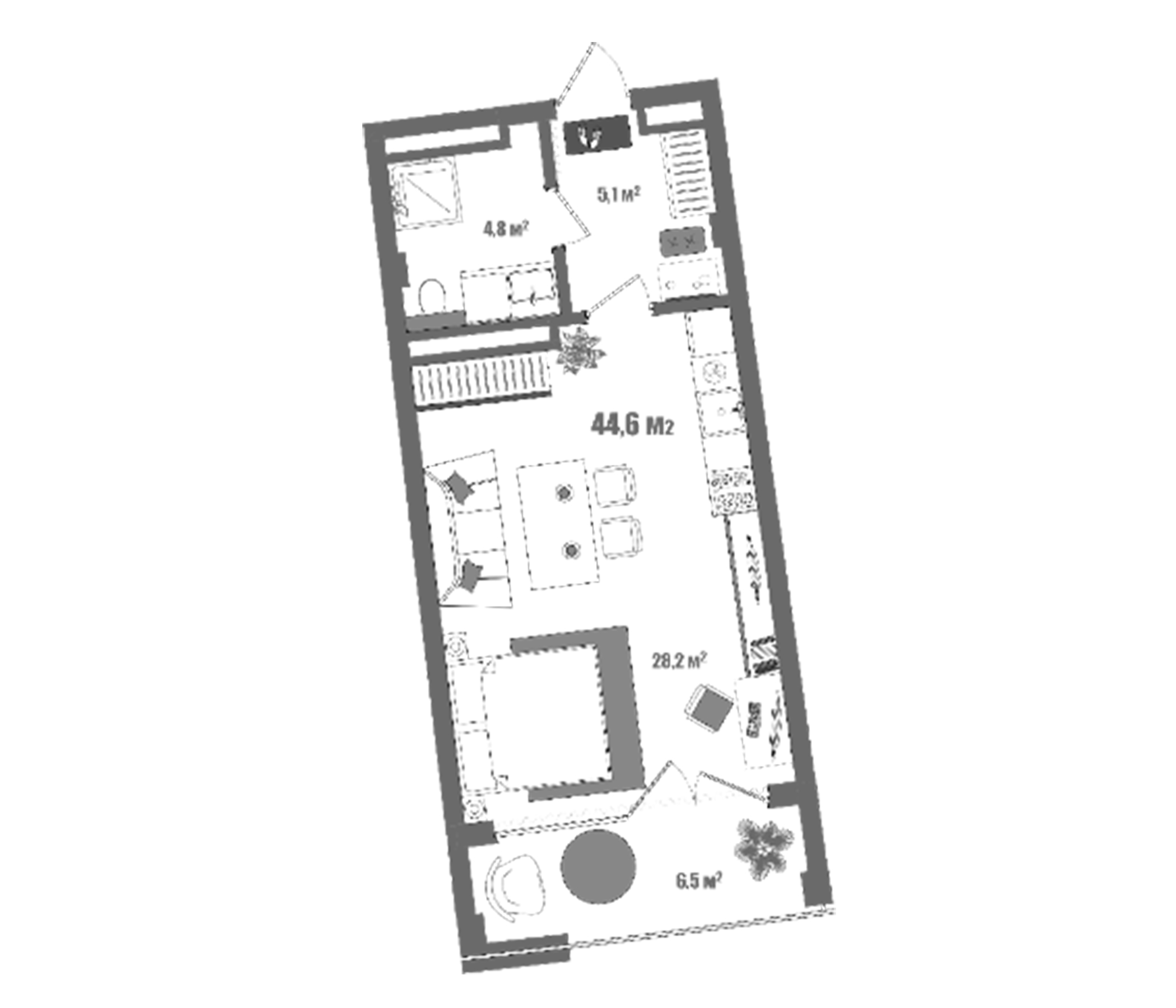 Планировка — Модерн Атлас, Студия, 37 м²