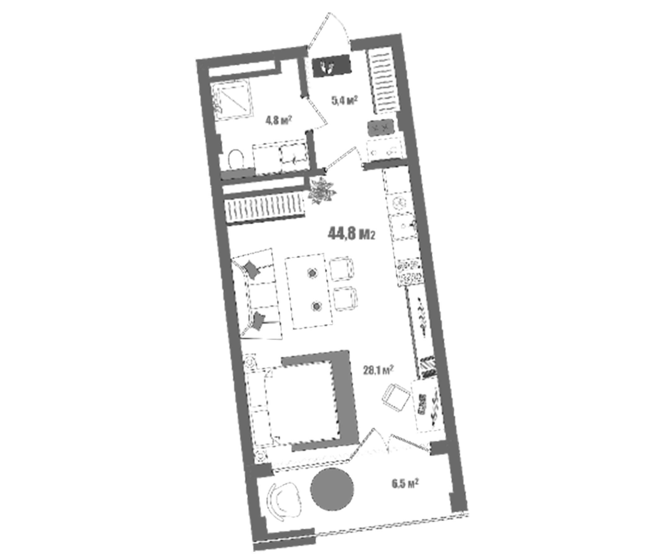 Планировка — Модерн Атлас, Студия, 37 м²